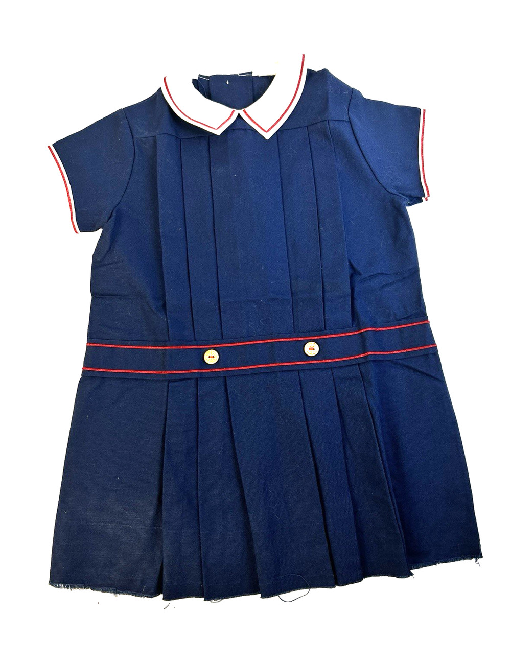 Vintage Sailor Dress LOVE Girl's 8-10 Pleated Skirt Navy Red USA Drop Waist